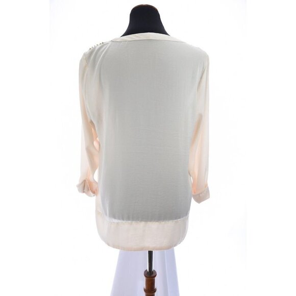 H&M Womens Sz 10 Military Satin Silky Tunic Top Popover V Neck Ivory m - Picture 11 of 12